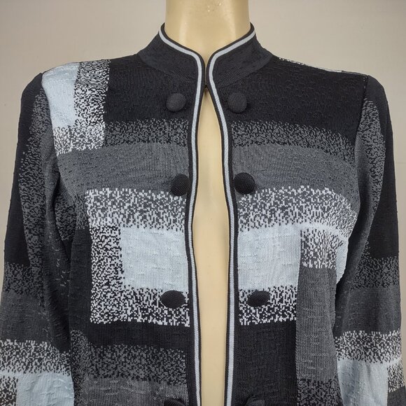 Ming Wang black blue gray color block single clasp cardigan jacket womens Medium - Picture 2 of 7